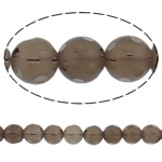 Perles naturelles Quartz fumé, Rond, facettes faites à la maindécalque, 14mm, Trou:Environ 1.5mm, Longueur 15 pouce, 5Strandstoron/lot, Vendu par lot