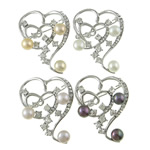 Rhinestone Brooch with Freshwater Pearl & Brass Heart with rhinestone mixed colors 8-9mm Sold By PC