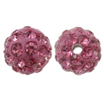 Colares  de pedra de argila , Roda, com strass, rosa, 8mm, Buraco:Aprox 1.5mm, 50PCs/Bag, vendido por Bag
