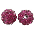 Rhinestone Clay Pave Beads, Round, with rhinestone, fuchsia, 8mm, Hole:Approx 1.5mm, 50PCs/Bag, Sold By Bag