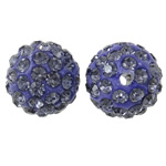 Rhinestone Clay Pave Beads, Round, with rhinestone, Tanzanite, 12mm, Hole:Approx 2mm, 50PCs/Bag, Sold By Bag