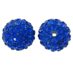 Strass Ton befestigte Perlen, rund, mit Strass, tiefblau, 12mm, Bohrung:ca. 2mm, 50PCs/Tasche, verkauft von Tasche