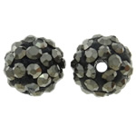 Strass Ton befestigte Perlen, rund, mit Strass, Anthrazit, 10mm, Bohrung:ca. 1.5mm, 50PCs/Tasche, verkauft von Tasche