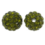 Rhinestone Clay Pave Beads, Round, with rhinestone, olive green, 10mm, Hole:Approx 1.5mm, 50PCs/Bag, Sold By Bag