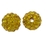 Rhinestone Clay Pave Beads, Round, with rhinestone, golden yellow, 10mm, Hole:Approx 1.5mm, 50PCs/Bag, Sold By Bag