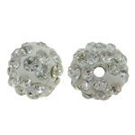 Perles d'argile Pave strass, argile, Rond, avec strass, blanc, 8mm, Trou:Environ 1.5mm, 50PC/sac, Vendu par sac