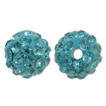 Rhinestone Clay Pave Beads, Round, with rhinestone, acid blue, 8mm, Hole:Approx 1.5mm, 50PCs/Bag, Sold By Bag