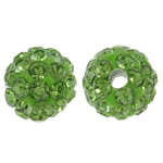 Strass Ton befestigte Perlen, rund, mit Strass, hellgrün, 8mm, Bohrung:ca. 1.5mm, 50PCs/Tasche, verkauft von Tasche