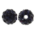 Strass Ton befestigte Perlen, rund, mit Strass, dunkelviolett, 8mm, Bohrung:ca. 1.5mm, 50PCs/Tasche, verkauft von Tasche