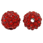 Rhinestone Clay Pave Beads, Round, with rhinestone, bright red, 10mm, Hole:Approx 2mm, 50PCs/Bag, Sold By Bag