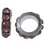 Separadores de Diamantes de Imitación, aleación de zinc, Toroidal, chapado en color de platina, con diamantes de imitación, Púrpura, libre de níquel, plomo & cadmio, 3x8mm, agujero:aproximado 5mm, 200PCs/Grupo, Vendido por Grupo