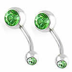 Stainless Steel Curved Barbell 316L Stainless Steel with rhinestone green 8mm 5mm Sold By Lot