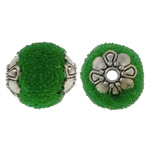 Indonésie Korálky, s Skleněné perličky & Zinek, Oválný, starožitné barva postříbřená, zelený, 12x14mm, Otvor:Cca 1.5mm, 100PC/Bag, Prodáno By Bag