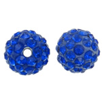 Rhinestone Clay Pave Beads, Round, with rhinestone, Sapphire, 10mm, Hole:Approx 1.5mm, 100PCs/Bag, Sold By Bag