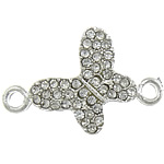 Animal Zinc Alloy Connector Butterfly silver color plated with rhinestone & 1/1 loop nickel lead & cadmium free Approx 2mm Sold By Lot