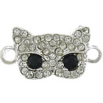 Animal Zinc Alloy Connector Cat silver color plated with rhinestone & 1/1 loop nickel lead & cadmium free Approx 2mm Sold By Lot