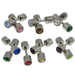 Rustfrit stål Ear Piercing Smykker, Stainless Steel, med rhinestone, blandede farver, 4mm, Ca. 50par/Lot, Solgt af Lot