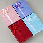 Kartong smyckeset box, Papper, med Satin Ribbon, Rektangel, blandade färger, 90x70x90mm, 12PC/Lot, Säljs av Lot