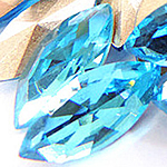 Cabochões de cristal, Olho de cavalo, cromado de cor prateada, Rivoli volta & facetada, azul céu, 7x15mm, 288PCs/Bag, vendido por Bag
