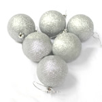 Plastik Boże Narodzenie kulki, Koło, Powlekane, kolorowy proszek, srebro, 60mm, 20Torby/wiele, sprzedane przez wiele