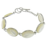 White Shell Bracelet brass toggle clasp Flat Oval platinum color plated Length Approx 9 Inch Sold By Lot