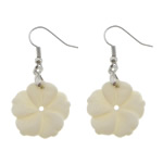 White Shell Drop Earring brass earring hook Flower platinum color plated 43mm 0.8mm Sold By Lot