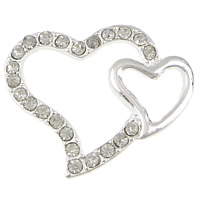 Heart Zinc Alloy Connector silver color plated with rhinestone & 1/1 loop nickel lead & cadmium free Sold By Lot