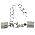 Brass Lobster Claw Cord Clasp platinum color plated with end cap nickel lead & cadmium free 40mm 6mm Sold By Bag