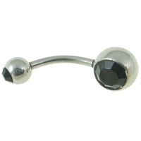 Stainless Steel Curved Barbell 316L Stainless Steel with rhinestone black 8mm 5mm Sold By Lot