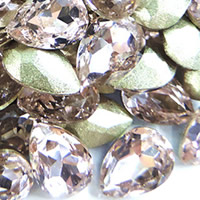 Parche de Diamantes de Imitacion, Cristal, Gota, chapado en color de plata, facetas, Rosado Vintage, 7x10mm, 288PCs/Bolsa, Vendido por Bolsa