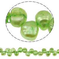 Barock odlad sötvattenspärla pärlor, Freshwater Pearl, topp borrat, grön, 8-9mm, Hål:Ca 0.8mm, Såld Per Ca 15 inch Strand