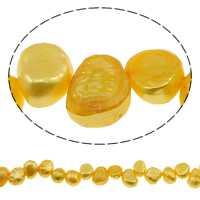 Barok Gekweekte Zoetwater Parel kralen, top geboord, geel, 8-9mm, Gat:Ca 0.8mm, Per verkocht Ca 15.3 inch Strand