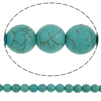 Turquoise Kralen, Synthetische Turquoise, Ronde, blauw, 12mm, Gat:Ca 1.5mm, Ca 33pC's/Strand, Per verkocht Ca 14.7 inch Strand