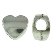 Zinc Alloy European perler, Heart, antik sølv farve forgyldt, uden trold, nikkel, bly & cadmium fri, 11x11x7mm, Hole:Ca. 4.5mm, Ca. 410pc'er/KG, Solgt af KG