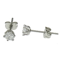 304 Stainless Steel Stud Earring, with cubic zirconia, original color, nickel, lead & cadmium free, 4mm, 100Pairs/Lot, Sold By Lot