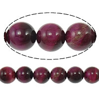 Tiger Eye Beads, Runde, fuchsia, 8mm, Hole:Ca. 1mm, Længde Ca. 15 inch, 10Strands/Lot, Ca. 46pc'er/Strand, Solgt af Lot