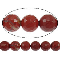 Red Jasper Bead, Rund, fasetterad, 14mm, Hål:Ca 1.2-1.4mm, Längd Ca 15 inch, 10Strands/Lot, Ca 28PC/Strand, Säljs av Lot