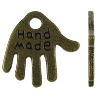 Zinklegierung Hand Anhänger, antike Bronzefarbe plattiert, mit Brief Muster, frei von Nickel, Blei & Kadmium, 13x13x1mm, Bohrung:ca. 2mm, ca. 2000PCs/kg, verkauft von kg