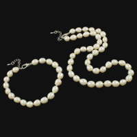 Natural Cultured Freshwater Pearl Jewelry Sets bracelet & necklace brass lobster clasp Rice white 7mm Length 16.5 Inch 7 Inch Sold By Set