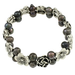 Freshwater Pearl Bracelet with Zinc Alloy antique silver color plated with rhinestone Sold Per Approx 7.5 Inch Strand