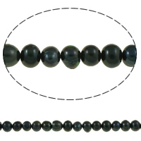 Brambor pěstované sladkovodní perle, Sladkovodní Pearl, tmavozelený, 7-8mm, Otvor:Cca 0.8mm, Prodáno za Cca 14.5 inch Strand