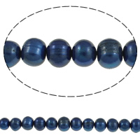 Bulvių išauginti gėlavandenių perlų karoliukai, Gėlo vandens perlų, Bulvė, mėlynas, 9-10mm, Skylė:Apytiksliai 0.8mm, Parduota už Apytiksliai 14.7 Inch Strand