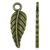 Zink legering Feather Pendler, Zinc Alloy, antik bronze farve forgyldt, nikkel, bly & cadmium fri, 6.50x18.50x1.50mm, Hole:Ca. 2mm, Ca. 2000pc'er/KG, Solgt af KG