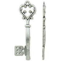 Cink ötvözet Key Medálok, Kulcs, antik ezüst színű bevonattal, nikkel, ólom és kadmium mentes, 16x39x2mm, Lyuk:Kb 1mm, 580PC-k/KG, Által értékesített KG