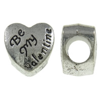 Zinc Alloy European perler, Heart, ord være min valentine, antik sølv farve forgyldt, uden trold, nikkel, bly & cadmium fri, 10x10x7.50mm, Hole:Ca. 4.5mm, Ca. 430pc'er/KG, Solgt af KG