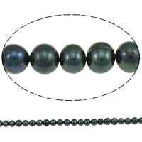 Brambor pěstované sladkovodní perle, Sladkovodní Pearl, tmavozelený, 8-9mm, Otvor:Cca 0.8mm, Prodáno za Cca 14.5 inch Strand