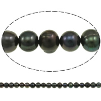 Brambor pěstované sladkovodní perle, Sladkovodní Pearl, tmavozelený, 9-10mm, Otvor:Cca 0.8mm, Prodáno za Cca 14.7 inch Strand