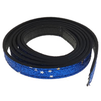 Corda de couro, couro artificial, with Sequin plástico, com padrão de estrela & pó colorido, azul, 12x2mm, comprimento Aprox 20 m, 20vertentespraia/Bag, vendido por Bag