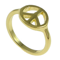 aleación de zinc anillo, Logo de la paz, chapado en color dorado, libre de níquel, plomo & cadmio, 11mm, tamaño:7, 200PCs/Grupo, Vendido por Grupo