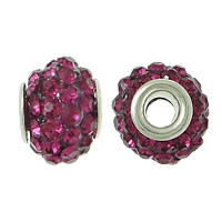 Rhinestone Clay Pave Beads, Brass, with Rhinestone Clay Pave, Rondelle, platinum color plated, with 48 pcs rhinestone, fuchsia, nickel, lead & cadmium free, 8x9x9mm, Hole:Approx 3mm, 100PCs/Lot, Sold By Lot